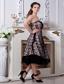 Black Junior Prom Dress A-line / Princess Spaghetti Straps Tea-length Lace