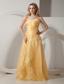 Gold Column Sweetheart Embroidery With Beading Prom Dress Floor-length Taffeta and Organza