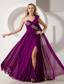 Dark Purple Empire One Shoulder Floor-length Chiffon Beading Prom Dress