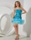 Aqua Blue A-line / Pricess Straps Short Prom / Homecoming Dress Mini-length Tulle and Sequin