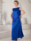 Blue Column Bateau Ankle-length Elastic Woven Satin Prom Dress