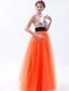Orange Red Empire Halter Prom Dress Tulle and Sequin Floor-length