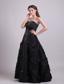 Black Empire Strapless Floor-length Taffeta Beading Prom Dress