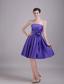 Purple A-line / Princess Strapless Knee-length Satin Handle-made Flower Prom Dress