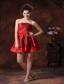 Bowknot A-Line Red Mini-length Strapless Taffeta Bridesmaid Dress