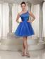 Blue Organza One Shoulder Beaded Bodice Cocktail Dress For Party