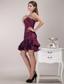 Burgundy Column/Sheath One Shoulder Knee-length Taffeta Ruffles and Ruch Prom Dress