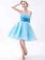 Baby Blue A-line Strapless Knee-length Organza Ruch Prom Dress