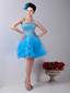 Baby Blue A-line Strapless Mini-length Organza Beading Prom / Homecoming Dress