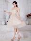 Champagne A-line / Pricess Strapless Short Prom / Homecoming Dress Organza Appliques Knee-length