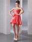 Watermelon Red A-line Strapless Mini-length Taffeta Beading Prom Dress