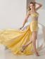 Yellow Column Straps High-low Taffeta Beading and Ruch Prom Dress