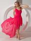 Red Column One Shoulder High-low Chiffon Beading Prom Dress