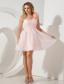 Baby Pink A-line / Pricess One Shoulder Mini-length Organza Hand Made Flowers Prom / Homecoming Dress