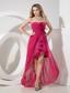 Hot Pink Sweetheart High-low Prom Dress Chiffon and Lace Hand Made Flowers and Embroidery