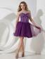 Purple A-line / Princess Sweetheart Knee-length Organza Beading Prom Dress