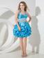 Baby Blue Column Halter Mini-lengrh Taffeta Lace Prom Dress