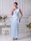 One Shoulder Light Blue Ruching Ankle-length Prom Dress