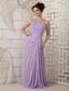 Customize Lavender Empire One Shoulder Prom Dress Chiffon Appliques Brush Train