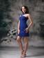 Blue Column Asymmetrical Mini-length Chiffon Prom / Homecoming Dress
