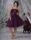 Purple A-Line / Princess Spaghetti Straps Knee-length Tulle Paillette Prom Dress