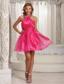 Custom Made Halter Hot Pink Mini-length Prom Dress With Beading Decorate