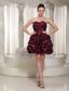 Short Lace-up Burgundy 2013 Prom Dress With Strapless Pich-ups