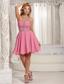 A-line Beaded Decorate Rose Pink Stylish Cocktail Dress With Mini-length in Summer