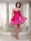 Hot Pink Organza Mini-length Sweetheart For Prom Cocktail Dress With Beading Decorate
