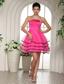 Hot Pink and Black Homecoming Dress With Appliques and Beading For Custom Made In Neosho