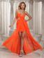 Wholesale High-low Beading Prom Dress Orange Red Chiffon Party Style