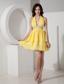 Yellow Empire Halter Mini-lemgth Chiffon Beading Prom Dress