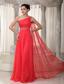 Coral Red Empire One Shoulder Watteau Train Chiffon Beading Prom Dress