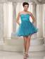 Teal A-line Sweetheart Mini-length Tulle Beading Prom / Cocktail Dress