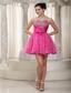 Hot Pink A-line Sweetheart Mini-length Taffeta and Organza Beading and Hand Made Flower Prom Dress
