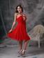 Red Empire V-neck Knee-length Chiffon Beading Prom Dress