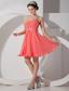 Watermelon Empire One Shoulder Mini-length Chiffon Beading and Ruch Prom Dress