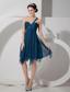 Navy Blue Empire One Shoulder Knee-length Chiffon Beading and Ruch Prom Dress