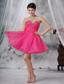 Hot Pink A-line Sweetheart Mini-length Organza Beading Prom Dress