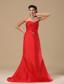 Alexandria Ruched Decorate Bust Sash With Beading A-line Satin Red 2013 Prom / Evening Dress Brush Train