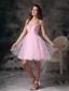 Pink Column Straps Mini-length Organza Beading Prom Dress