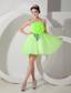 Spring Green A-line Strapless Mini-length Organza Hand Made Flowers Prom Dress