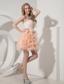 Pink Column Sweetheart Mini-length Organza and Lace Beading and Hand Made Flowers Prom Dress