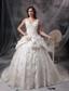 Ivory Princess V-neck Floor-length Taffeta Lace and Hand Made Flowers Wedding Dress