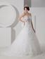 Pretty A-line Strapless Court TrainTulle Beading and Appliques Wedding Dress