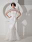 Fashionable Column High-neck Brush Train Satin Lace and Sash Wedding Dress