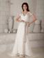 Pretty Column / Sheath V-neck Brush Train Lace Bow Wedding Dress