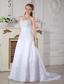 Cheap A-line Sweetheart Court Train Satin Lace Wedding Dress