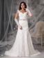Sexy A-Line / Princess V-Neck Court Train Organza Appliques Wedding Dress