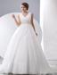 Gergeous A-line V-neck Court Train Taffeta and Organza Ruch and Beading Wedding Dress